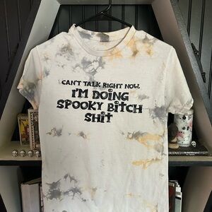 Tie-Dye Graphic Tee with Spooky Text